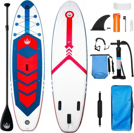 10'6" Inflatable Stand Up Paddle Board with Accessories  33" Wide Stable Design, Non-Slip Deck, Adjustable Paddle, Pump, Leash & Backpack  for Yoga, Surfing, Fishing (Youth & Adults)