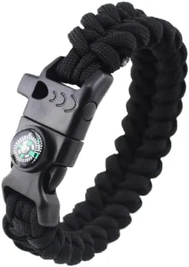 5 in 1 Survival Paracord Bracelet with Waterproof Compass, Emergency Tactical Paracord Camping Bracelet for Camping Hiking Fishing (Black)