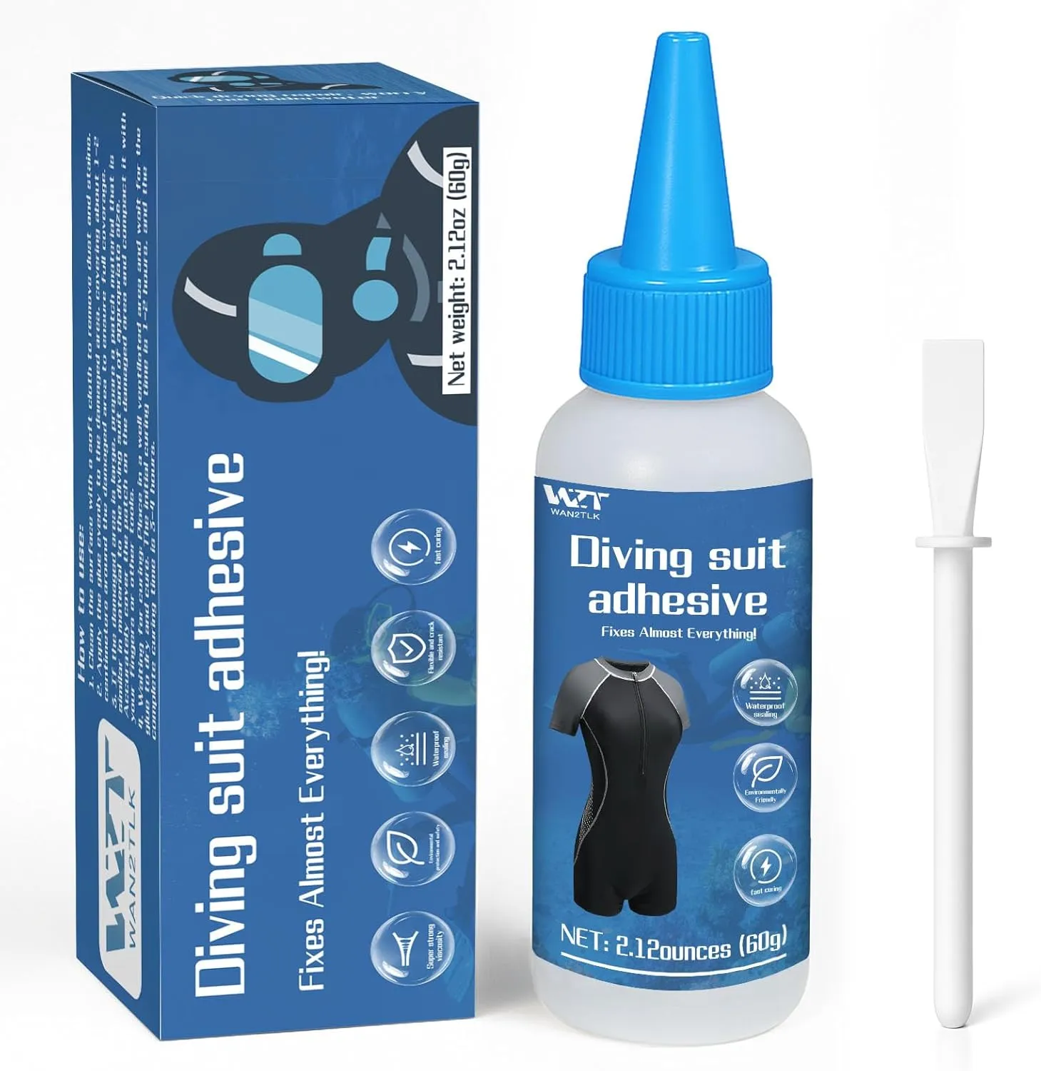 60g Wetsuit Repair Glue, Flexible Durable Wader Repair Kit for Repairing Holes and Rips in Waders, Wetsuits and Inflatable Shoes