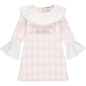 A Dee - Harlequin Frill Dress - Pink/White