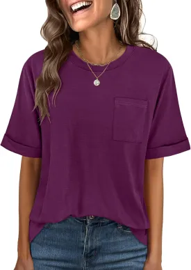 ANRABESS Women Oversized T Shirts Short Sleeve Summer Casual Loose Top Basic Tee with Pocket