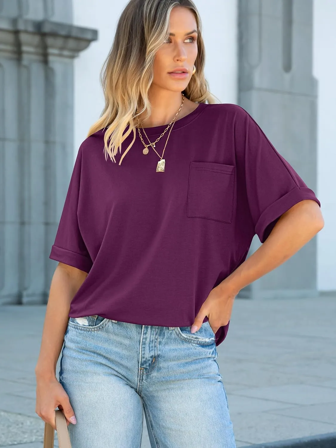 ANRABESS Women Oversized T Shirts Short Sleeve Summer Casual Loose Top Basic Tee with Pocket