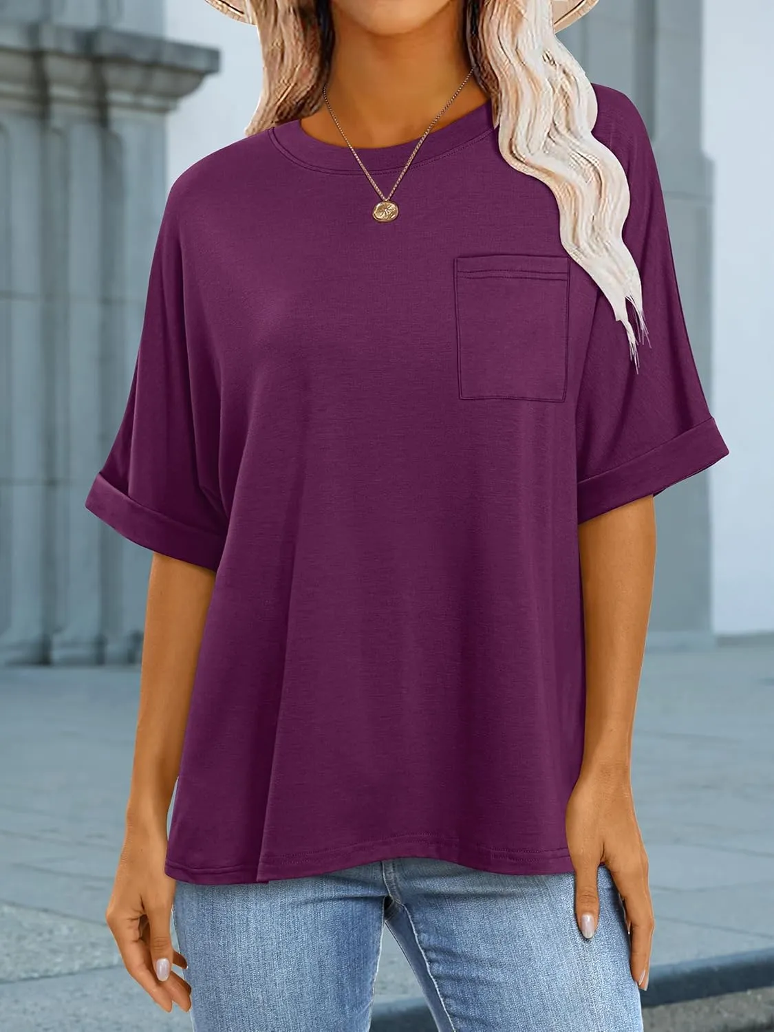 ANRABESS Women Oversized T Shirts Short Sleeve Summer Casual Loose Top Basic Tee with Pocket