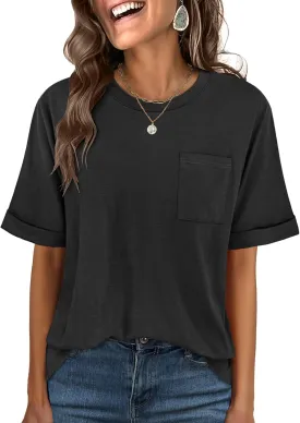 ANRABESS Women Oversized T Shirts Short Sleeve Summer Casual Loose Top Basic Tee with Pocket