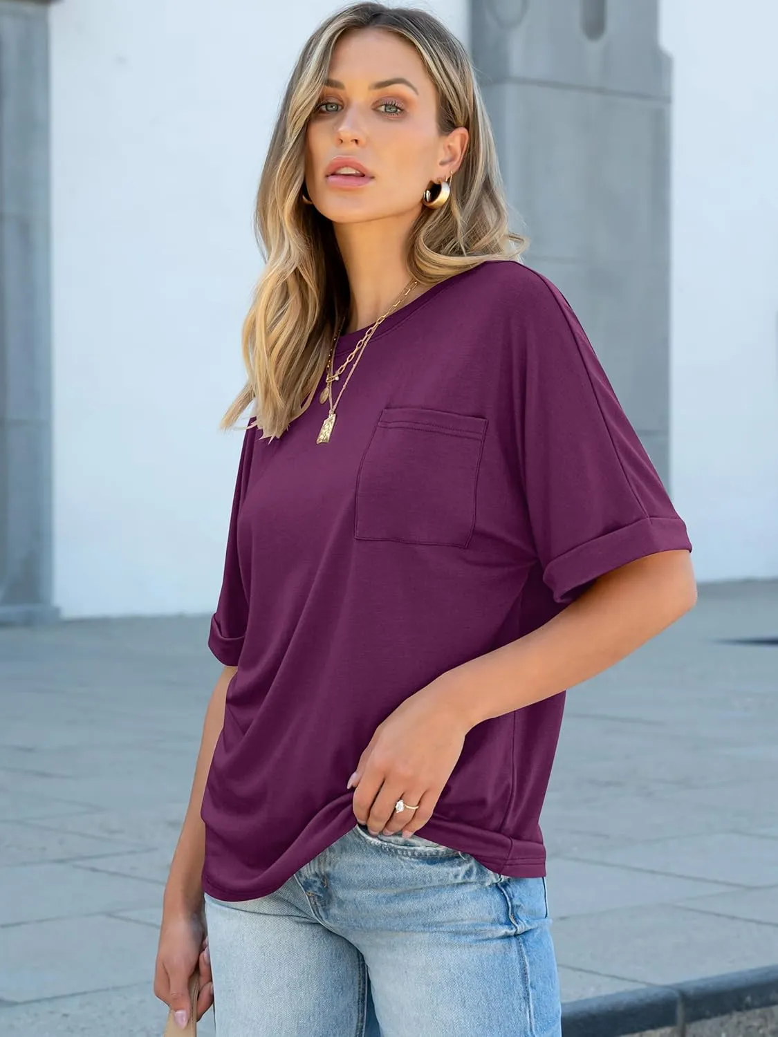ANRABESS Women Oversized T Shirts Short Sleeve Summer Casual Loose Top Basic Tee with Pocket