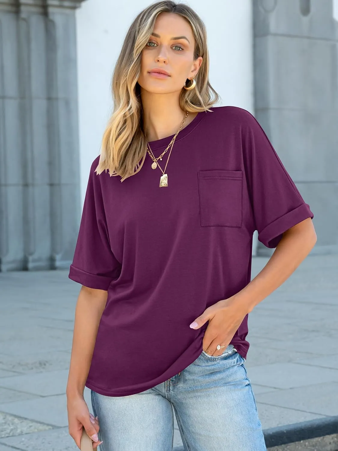 ANRABESS Women Oversized T Shirts Short Sleeve Summer Casual Loose Top Basic Tee with Pocket