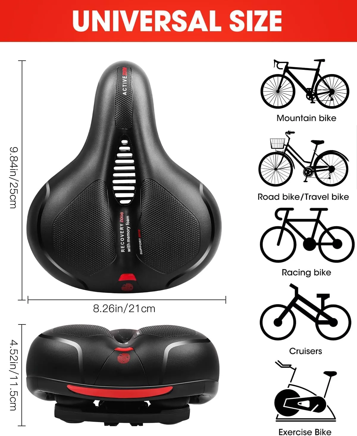 Bike Seat Cushion Wide, Mjkeomo Comfort Bicycle Saddle Wide Bike Seat Cushion with Dual Shock, Waterproof Bicycle Seats for Kids Bikes, Exercise Bikes, Stationary Bikes, City Bikes, Mountain Bikes