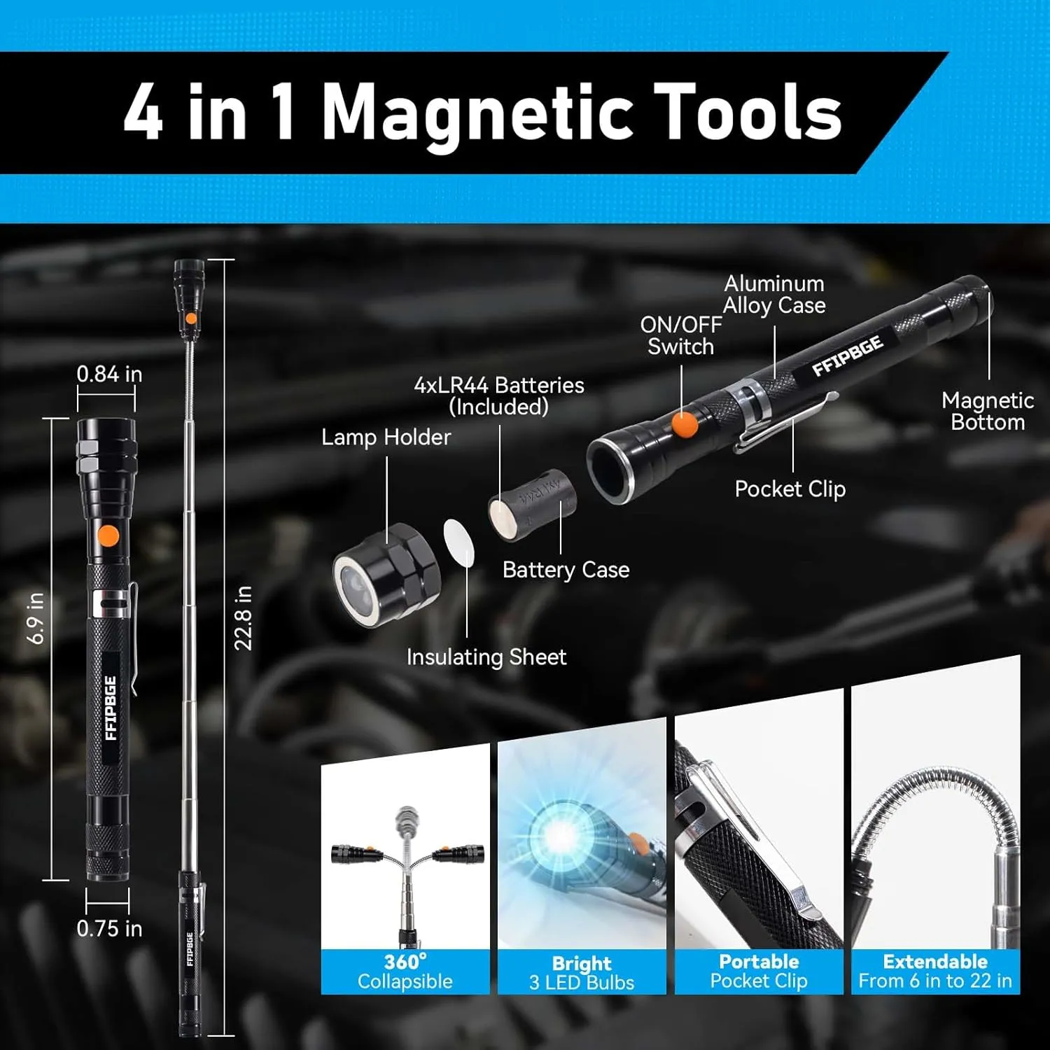 Birthday Gifts for Him, Fathers Day Dad Gifts, Magnet Pickup Tool with Telescoping Magnetic Flashlight and 6 in 1 Multitool Pen with Rulers, Bubble Level, Screwdrivers, and Ballpoint