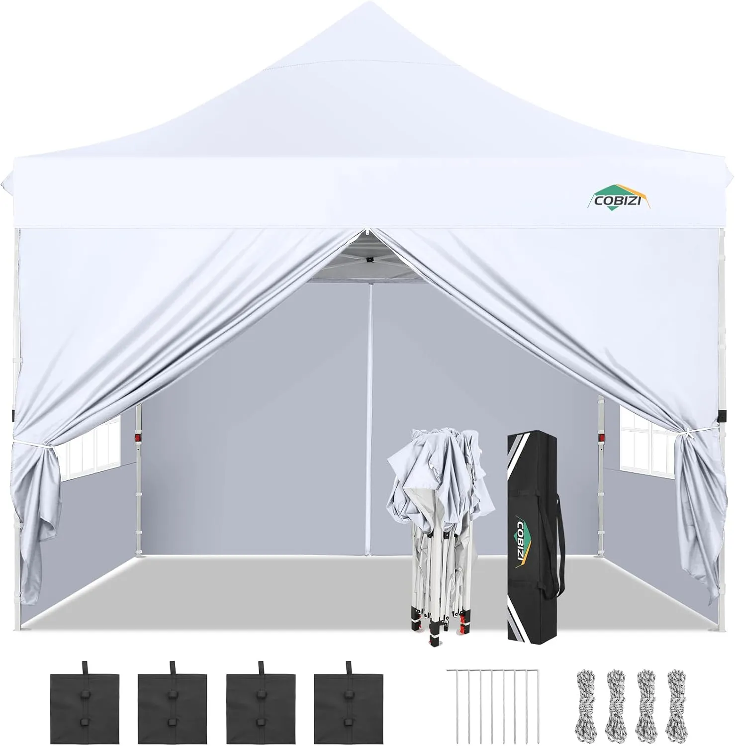 COBIZI 10x10 Pop Up Canopy with 4 Removable Sidewalls, Easy Set Up Canopy Tent, Waterproof Instant Party Tents for Weddings & Parties, UPF 50  UV Protection, 3-Height Adjustable Frame,White