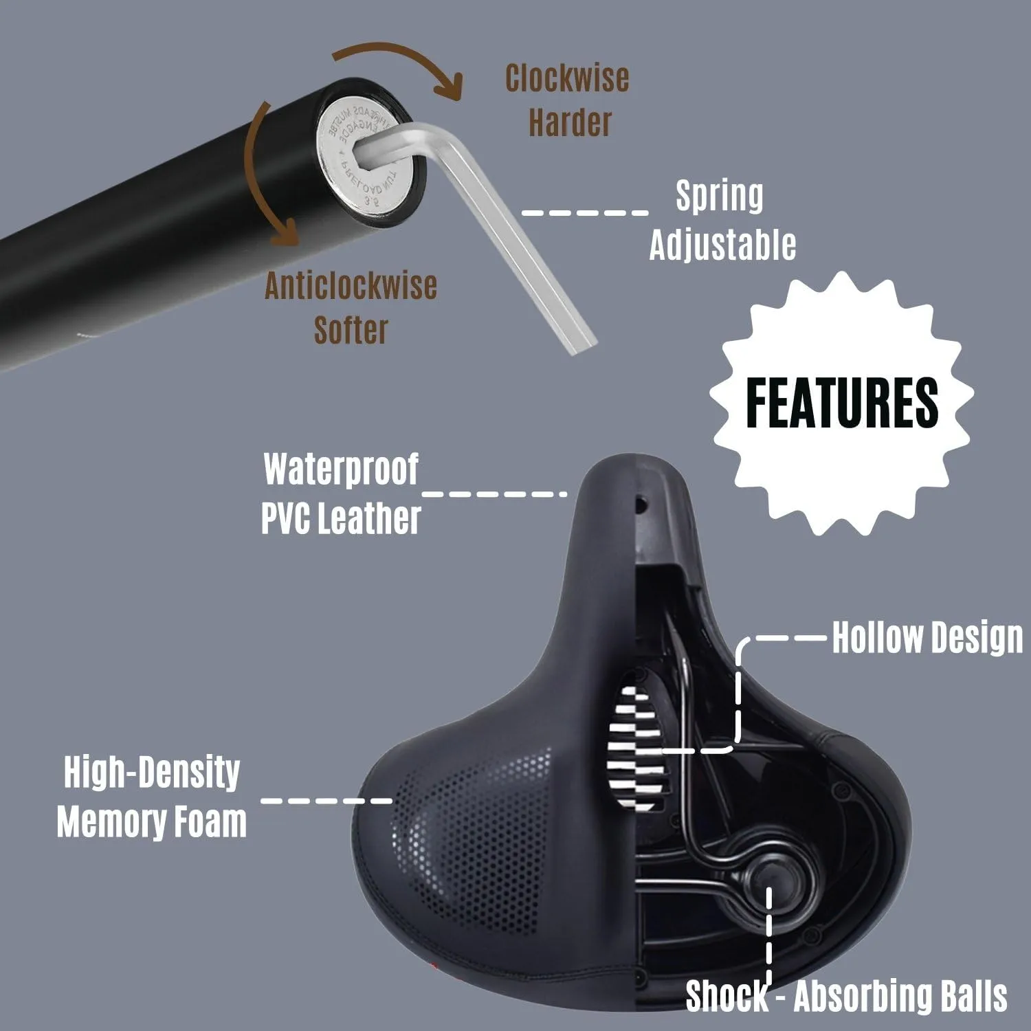 Comfortable Bike Seat with Suspension Seatpost, Large Oversized Saddle, Upgrade for EBIKE - 27.2/30.4/30.9/31.6/31.8/33.9mm