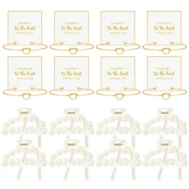 DEEKA 16 Pcs Bridesmaid Proposal Gifts, Pearl Hair Claw Clips & Bridesmaid Knot Bracelet Bachelorette Party Wedding Favors Bridal Party Present Hair Accessories for Women(Gold Bracelets)