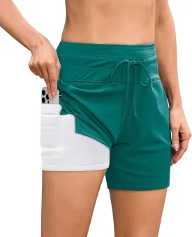 difficort Women's 7" Swim Board Shorts High Waisted Bathing Suit Bottoms Beach Swimming Shorts with Compression Liner