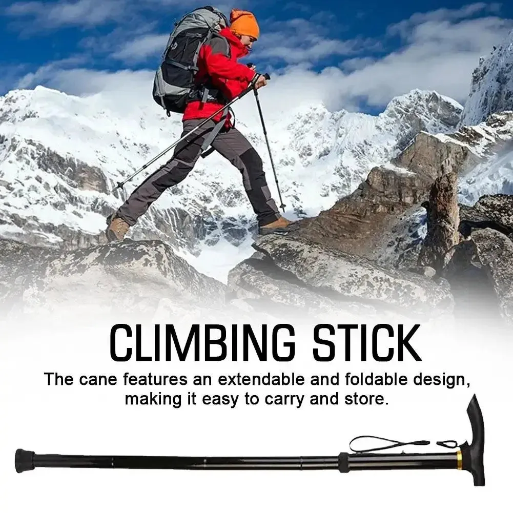 Foldable Walking Stick Anti-Slip Outdoor Hiking Camping Disability Cane Extendable Unisex Sturdy Mountaineering Climbing P9B1