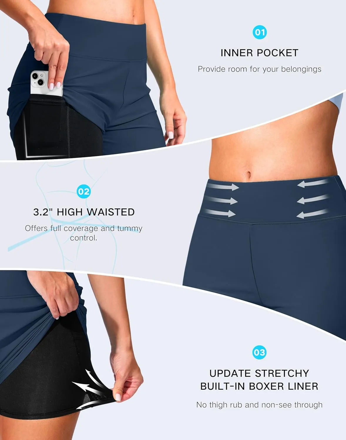 G Gradual Women's 4" Swim Board Shorts High Waisted Tummy Control Swimsuit Bathing Suit Bottoms for Women with Liner Pocket