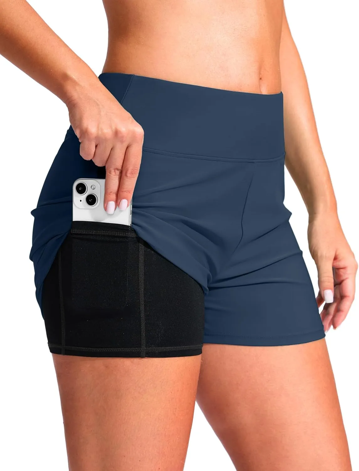 G Gradual Women's 4" Swim Board Shorts High Waisted Tummy Control Swimsuit Bathing Suit Bottoms for Women with Liner Pocket