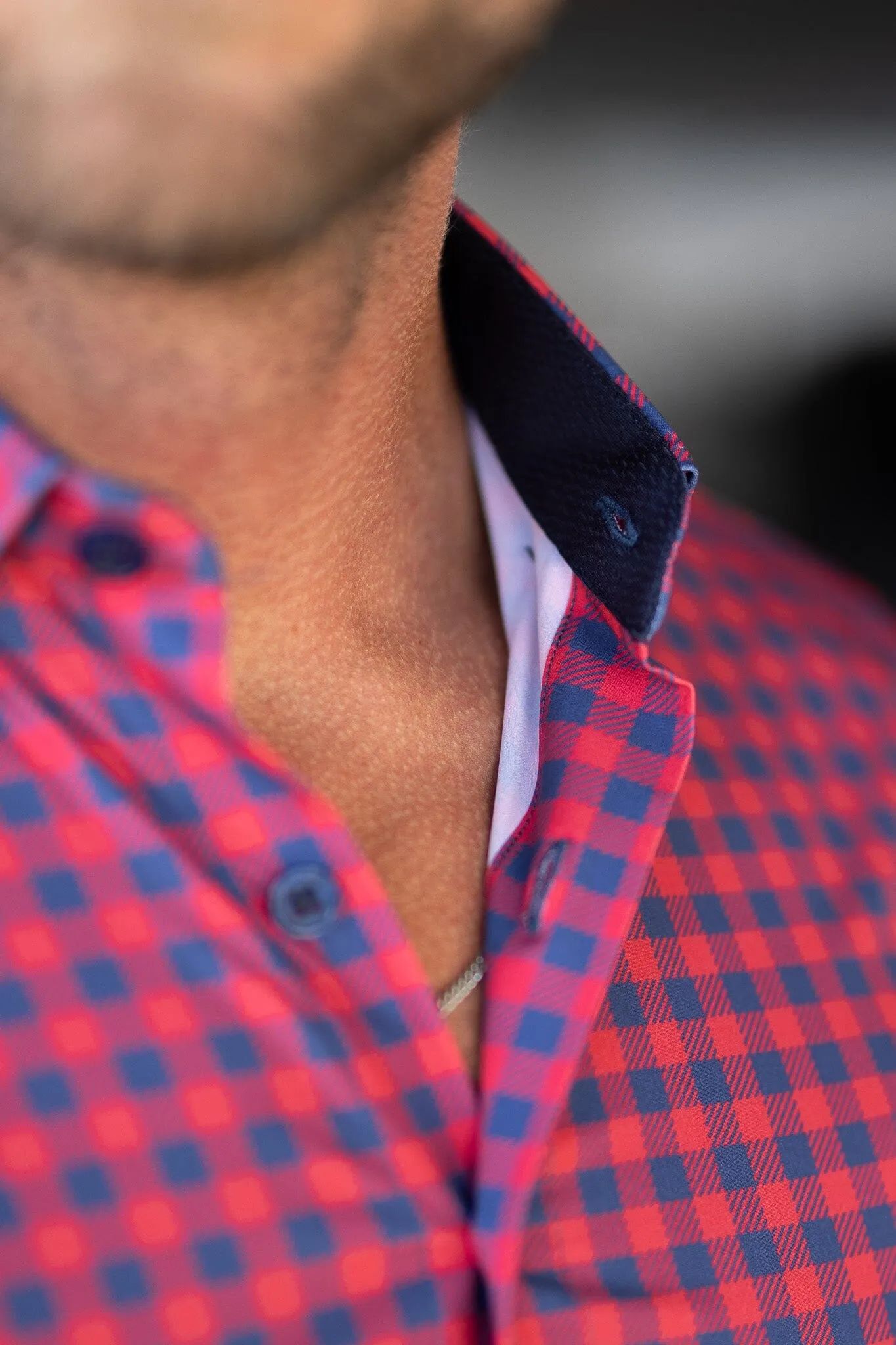 Hustle Sport Shirt - Long Sleeve - Red Navy Gingham