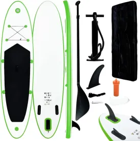 Inflatable Stand Up Paddle Board Set for Adventure and Relaxation, Durable EVA and Aluminum, Lakes and Oceans, Green and White
