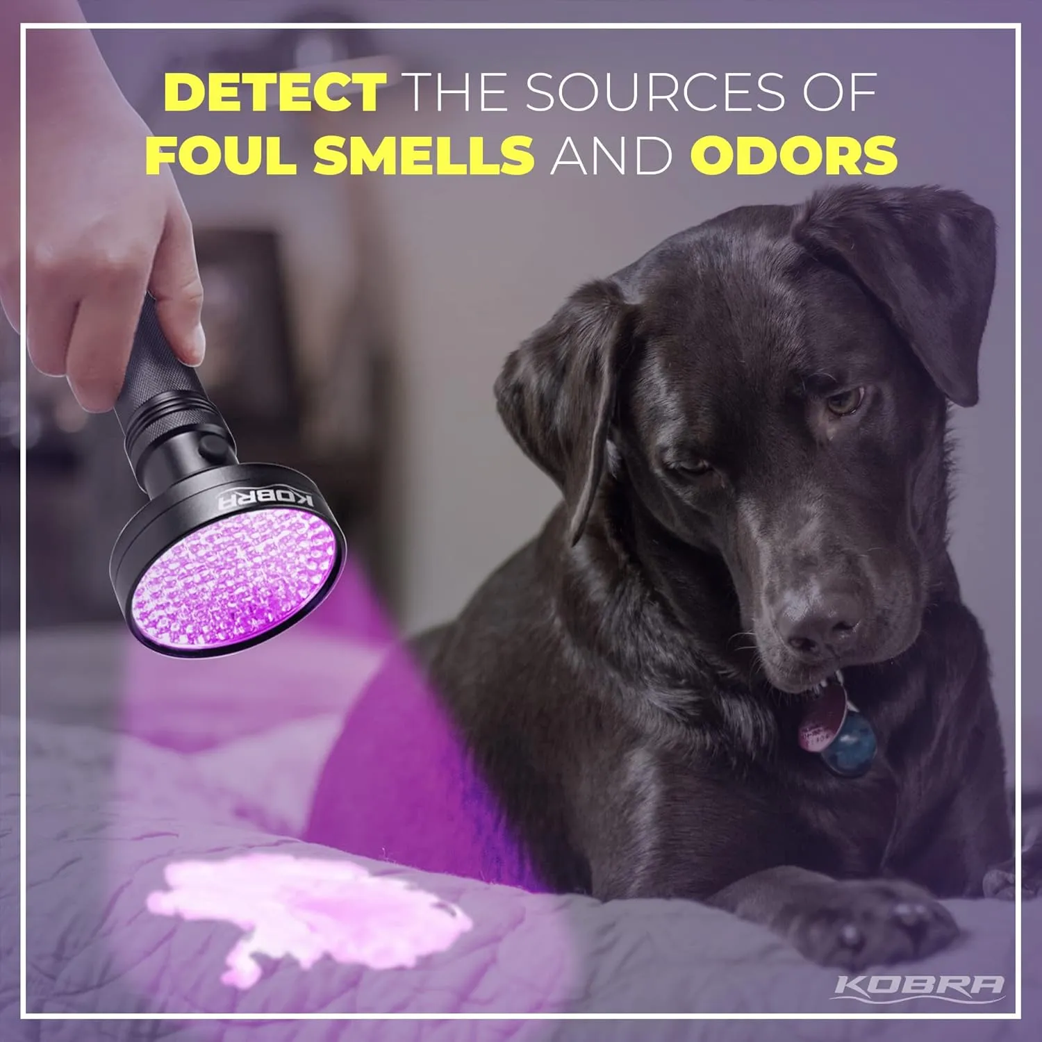 Kobra UV Black Light Flashlight 395nm - 128 LED Portable UV Light & Black Light for Pet Urine Detection - Home or Hotel Bed Bugs, Leaks & Counterfeit Money Inspection - 23W, (Black)