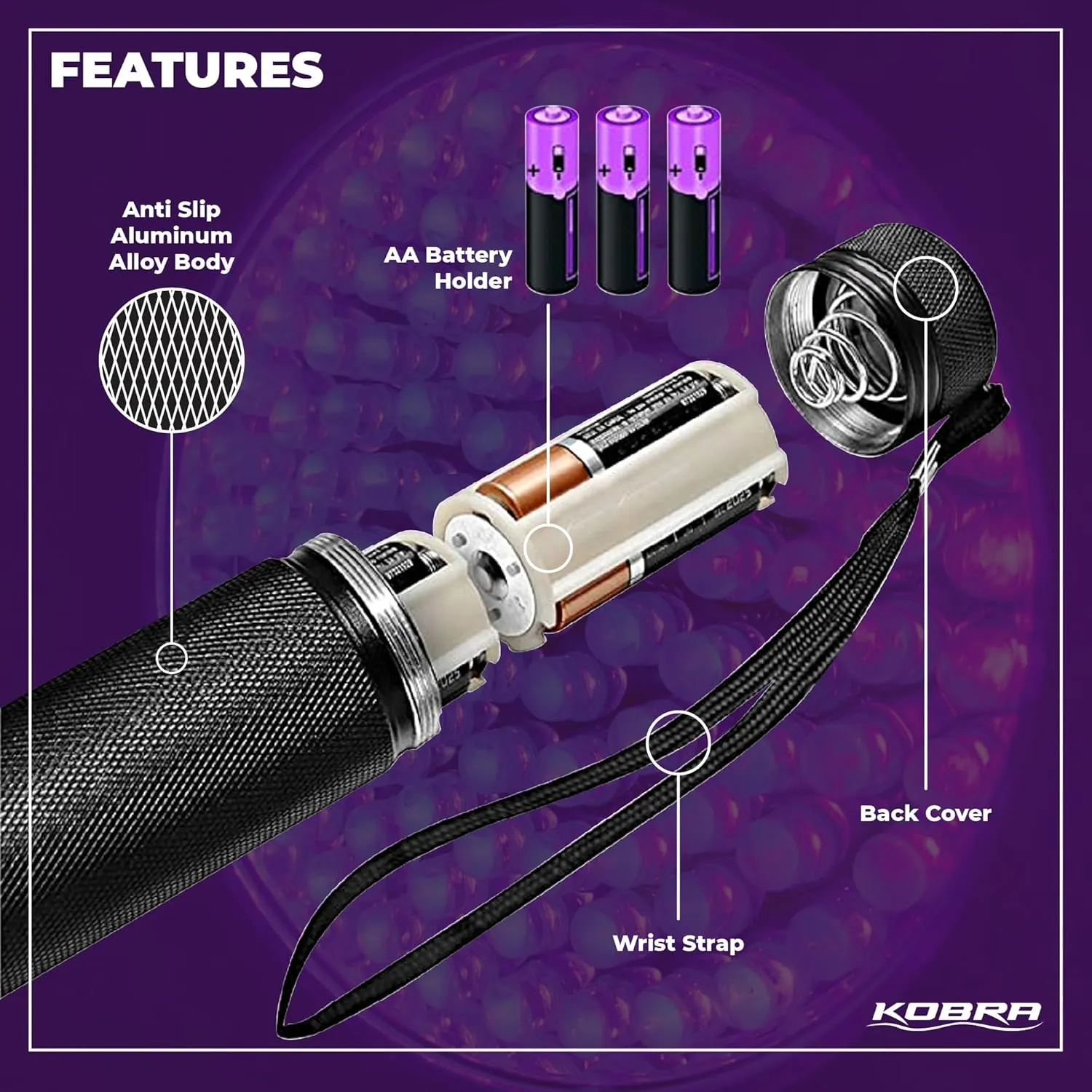 Kobra UV Black Light Flashlight 395nm - 128 LED Portable UV Light & Black Light for Pet Urine Detection - Home or Hotel Bed Bugs, Leaks & Counterfeit Money Inspection - 23W, (Black)