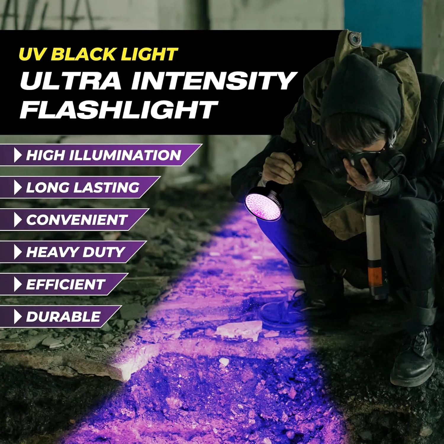 Kobra UV Black Light Flashlight 395nm - 128 LED Portable UV Light & Black Light for Pet Urine Detection - Home or Hotel Bed Bugs, Leaks & Counterfeit Money Inspection - 23W, (Black)