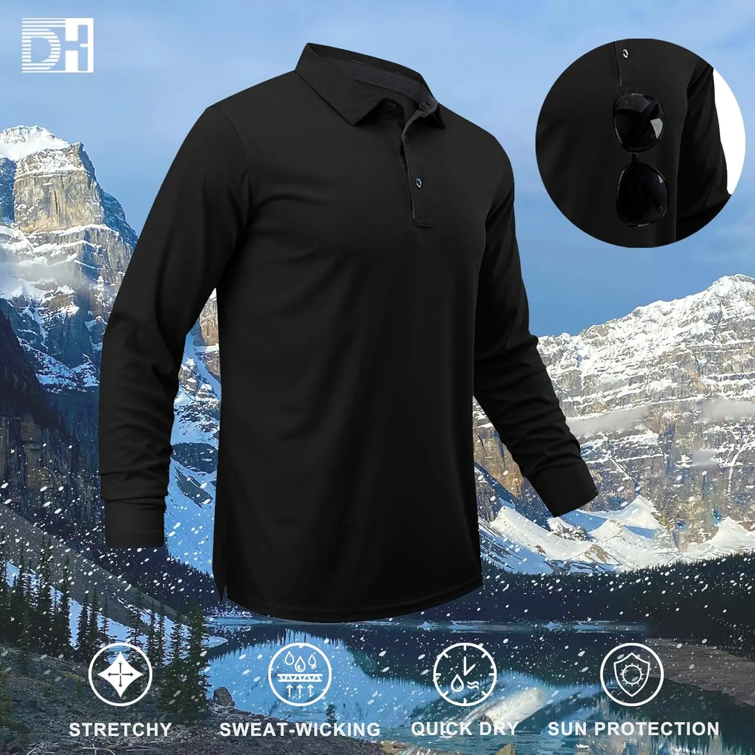 Men Polo Shirts Long Sleeve Moisture Wicking Dry Fit Performance Tactical Shirt Collared Casual Golf Tennis Shirt