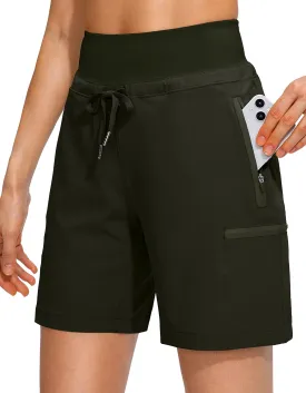 Obla Women's Hiking Cargo Shorts Zipper Pockets Soft High Waisted Quick Dry 7 Inch Long Shorts for Women Golf Athletic Summer