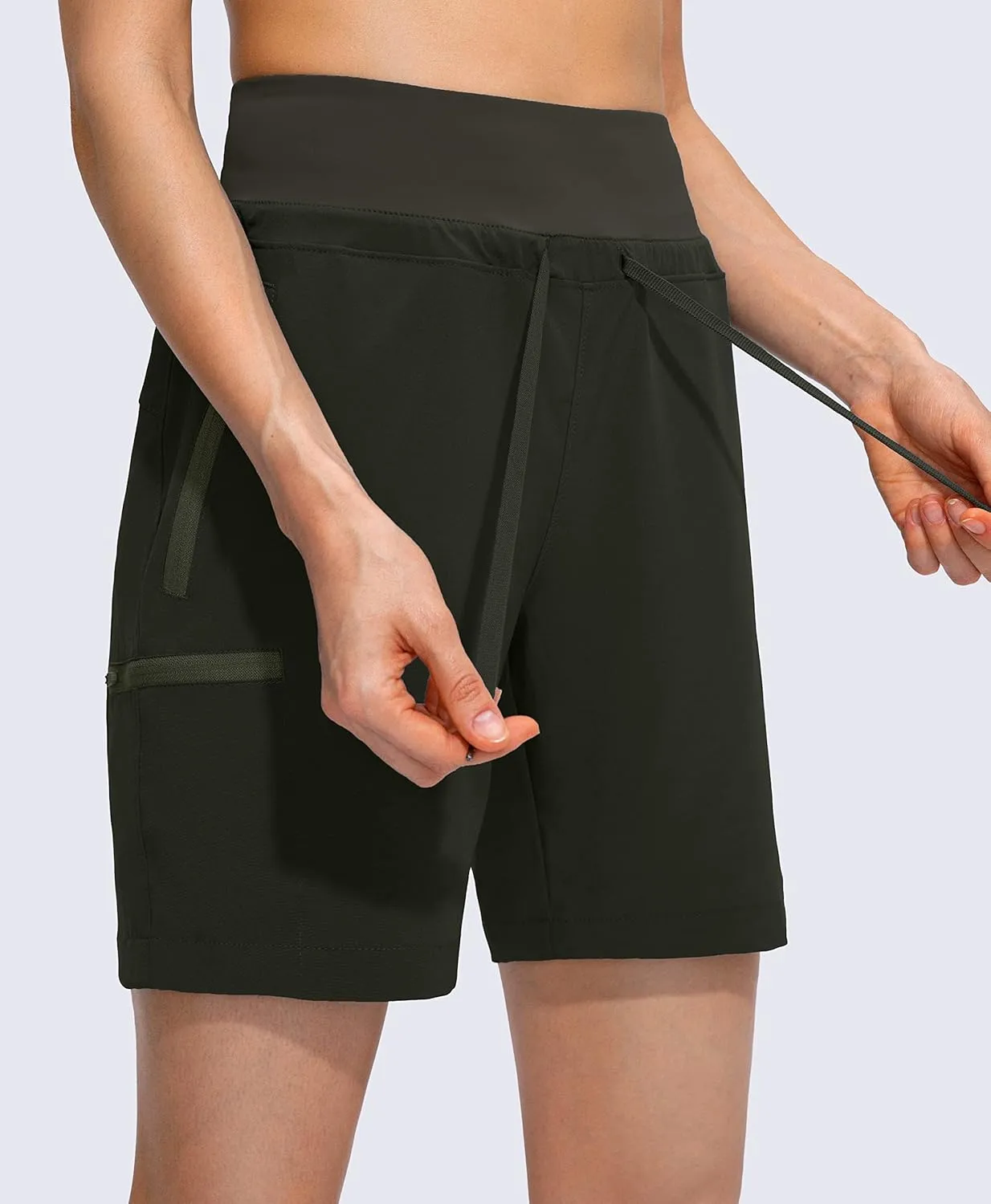 Obla Women's Hiking Cargo Shorts Zipper Pockets Soft High Waisted Quick Dry 7 Inch Long Shorts for Women Golf Athletic Summer