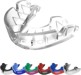 OPRO Silver Level Sports Mouth Guard ?C Moldable Mouth Guard with Multi-Layer Protection for Boxing, Rugby, Hockey, MMA, UFC, BJJ & Football Mouthpiece - Includes Mouthguard Case (Youth, Clear)