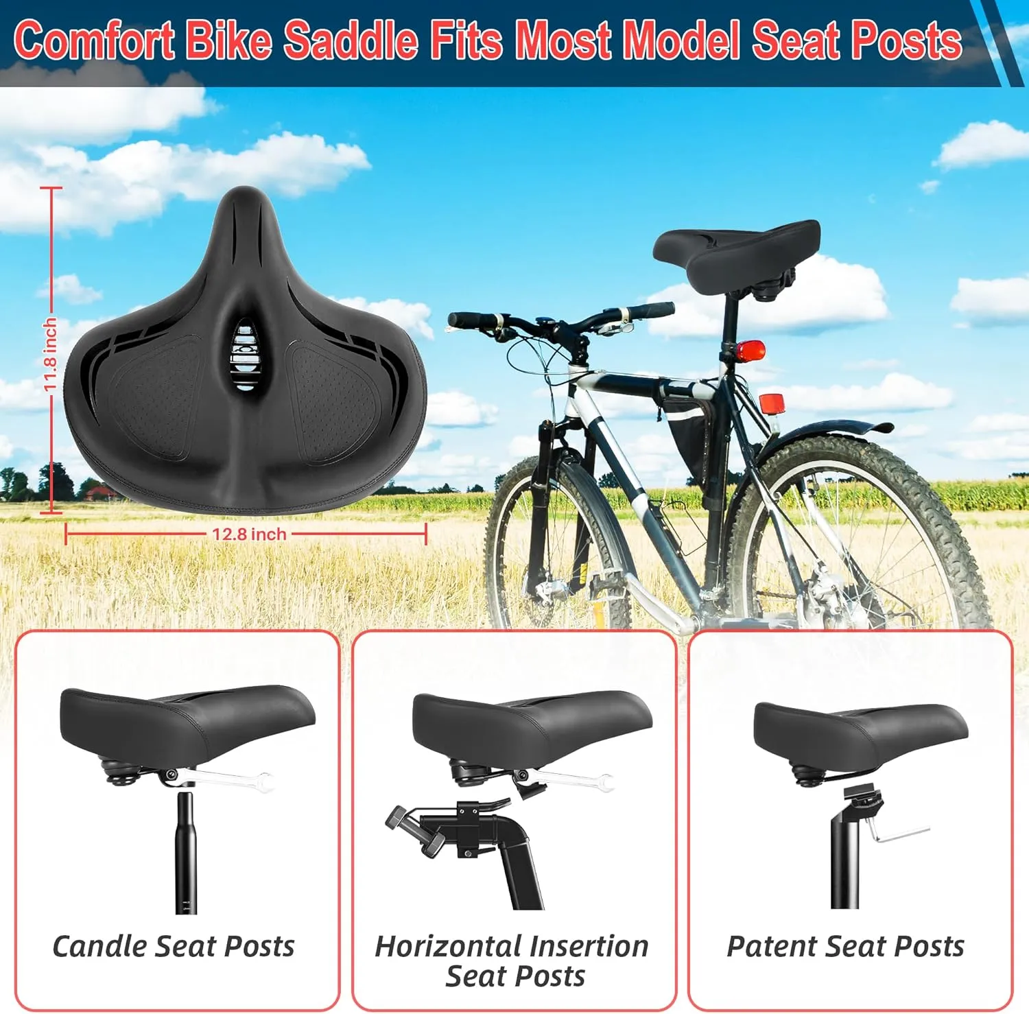 Oversized Bike Seat for Peloton Bike & Bike , Wide Bicycle Saddle Replacement Compatible with Peloton, Exercise or Road Bikes, Seat Cushion for Men & Women