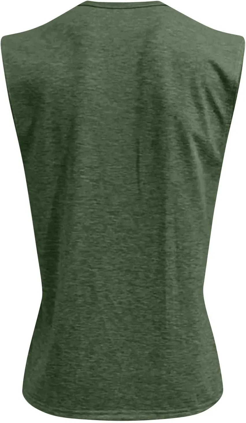 Sleeveless Shirts for Men Henley Neck Big Tall Workout Muscle Tank Tops Summer Relaxed Fit Plain Oversized Tshirts