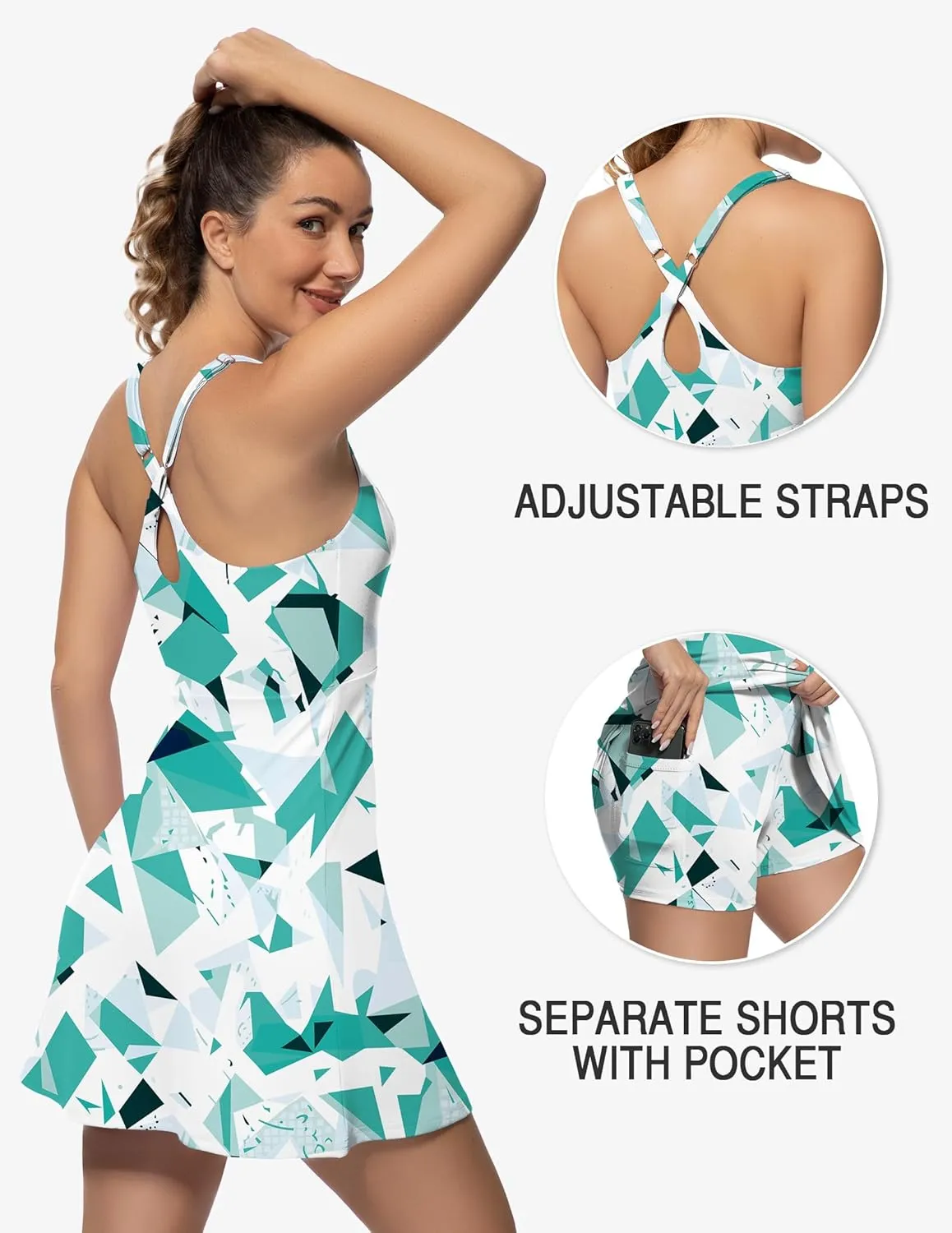 Tennis Dress for Women Athletic Golf Dress with Shorts and Pockets Backless Workout Dress with Adjustable Straps