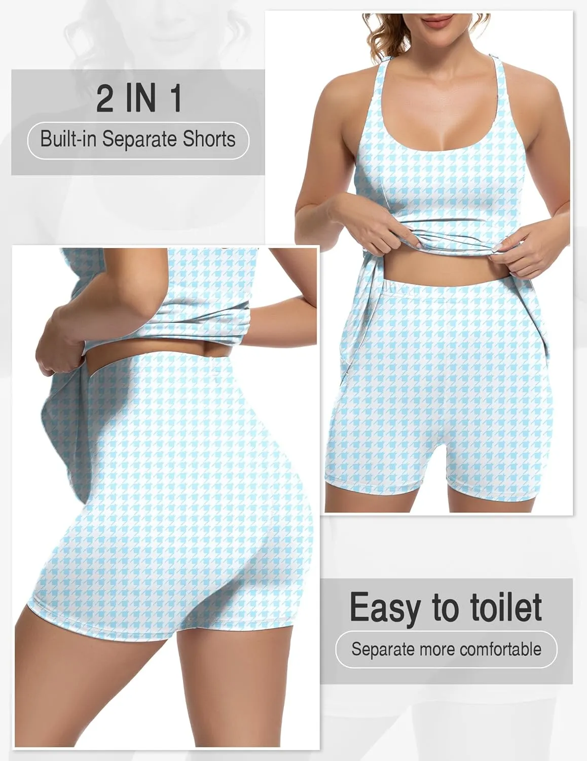 Tennis Dress for Women Athletic Golf Dress with Shorts and Pockets Backless Workout Dress with Adjustable Straps