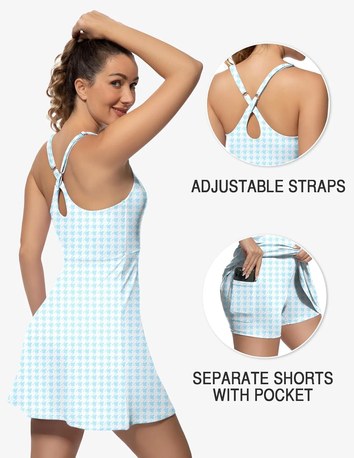 Tennis Dress for Women Athletic Golf Dress with Shorts and Pockets Backless Workout Dress with Adjustable Straps