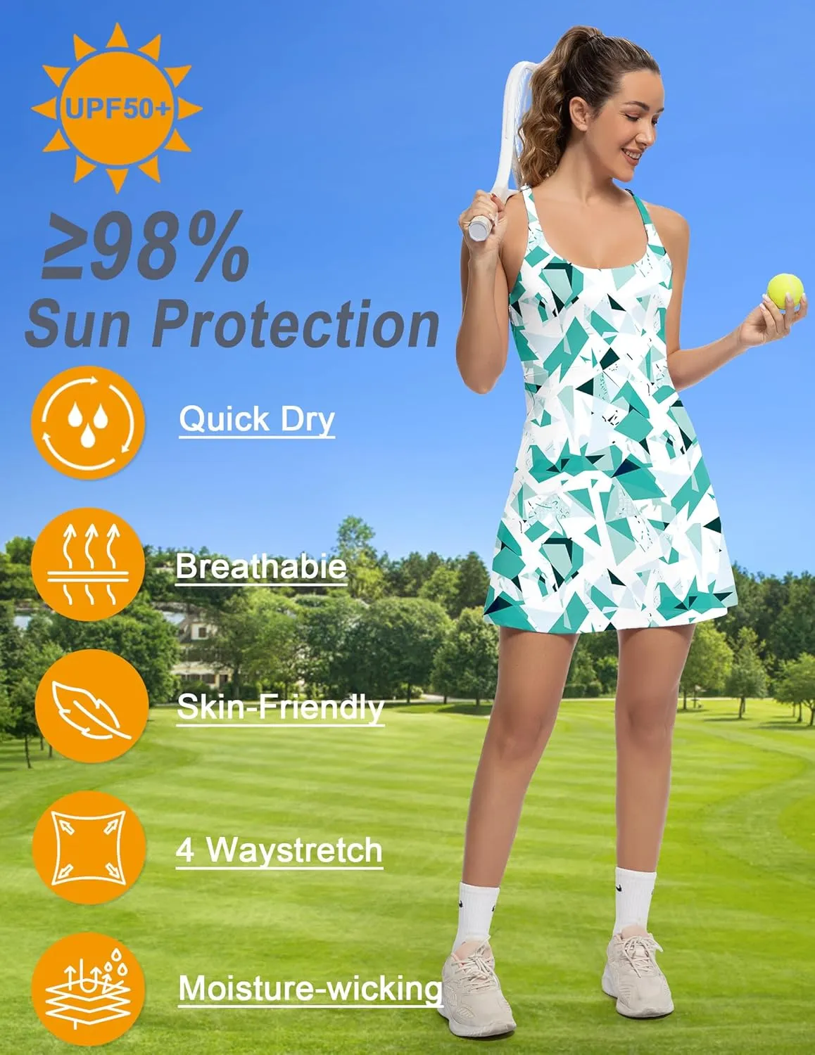Tennis Dress for Women Athletic Golf Dress with Shorts and Pockets Backless Workout Dress with Adjustable Straps