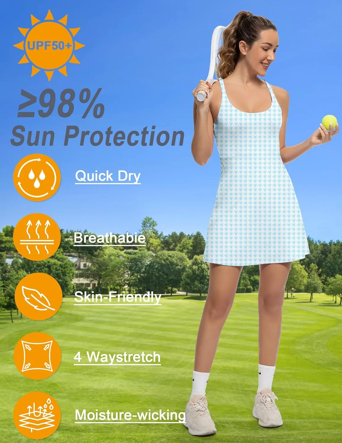 Tennis Dress for Women Athletic Golf Dress with Shorts and Pockets Backless Workout Dress with Adjustable Straps