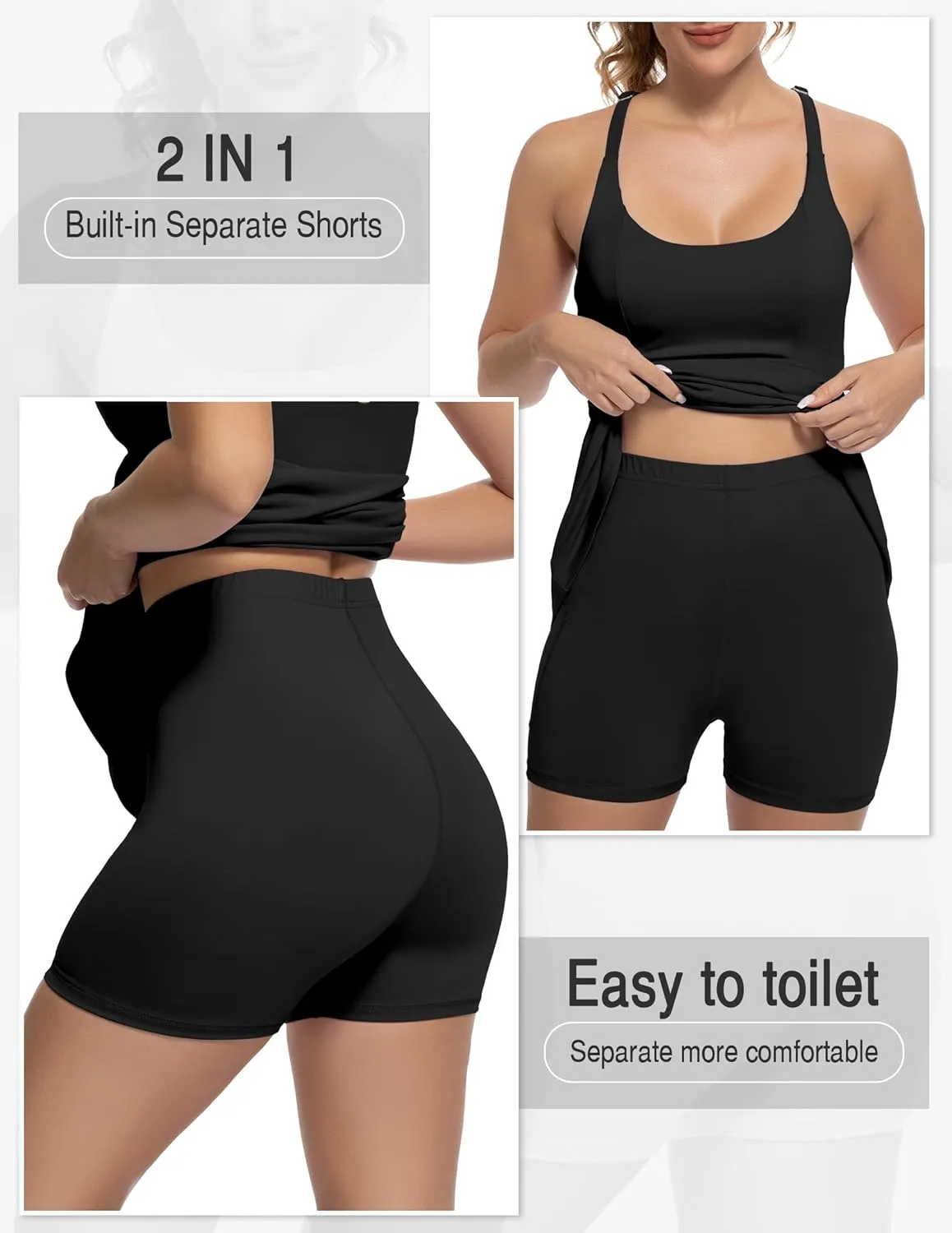 Tennis Dress for Women Athletic Golf Dress with Shorts and Pockets Backless Workout Dress with Adjustable Straps