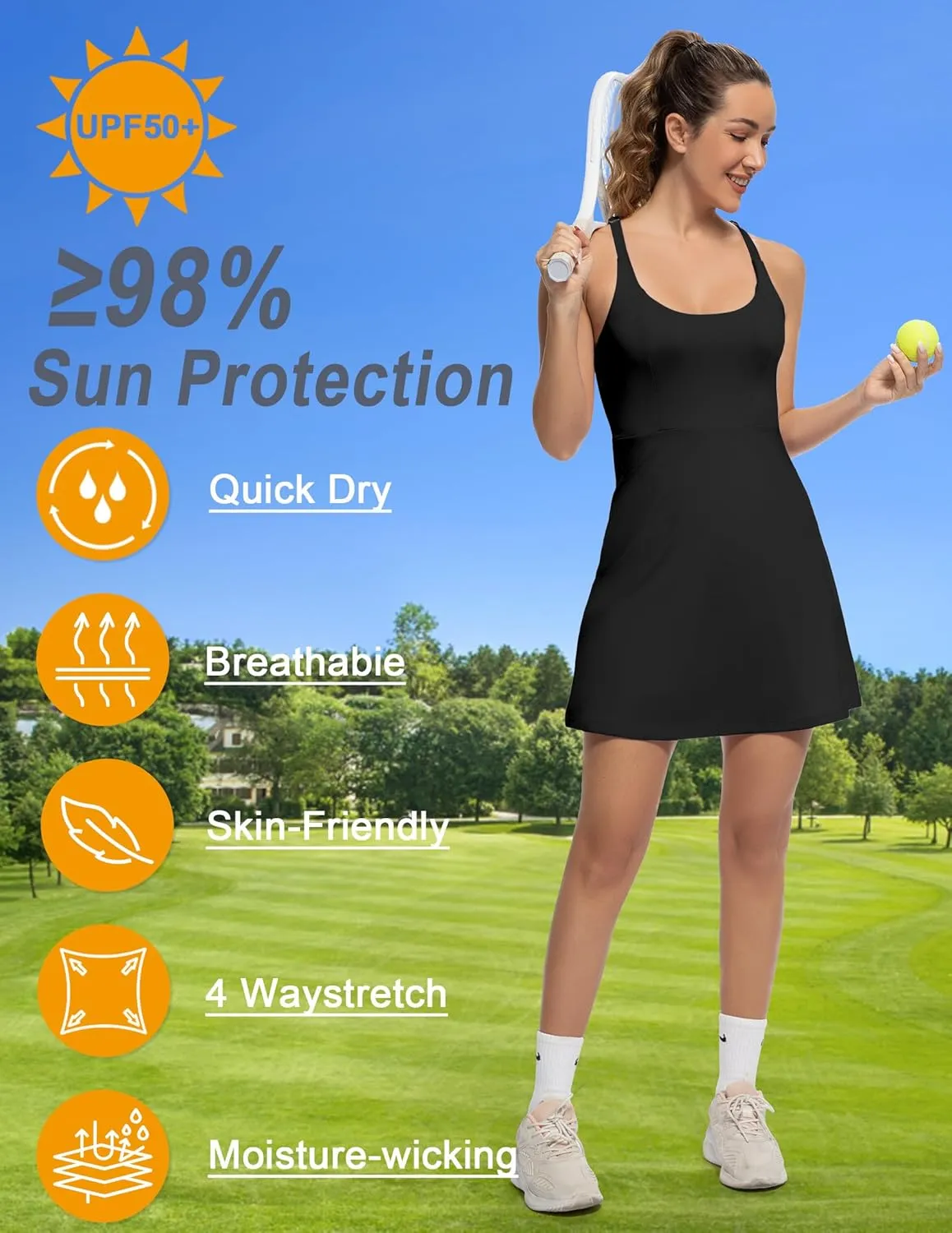 Tennis Dress for Women Athletic Golf Dress with Shorts and Pockets Backless Workout Dress with Adjustable Straps