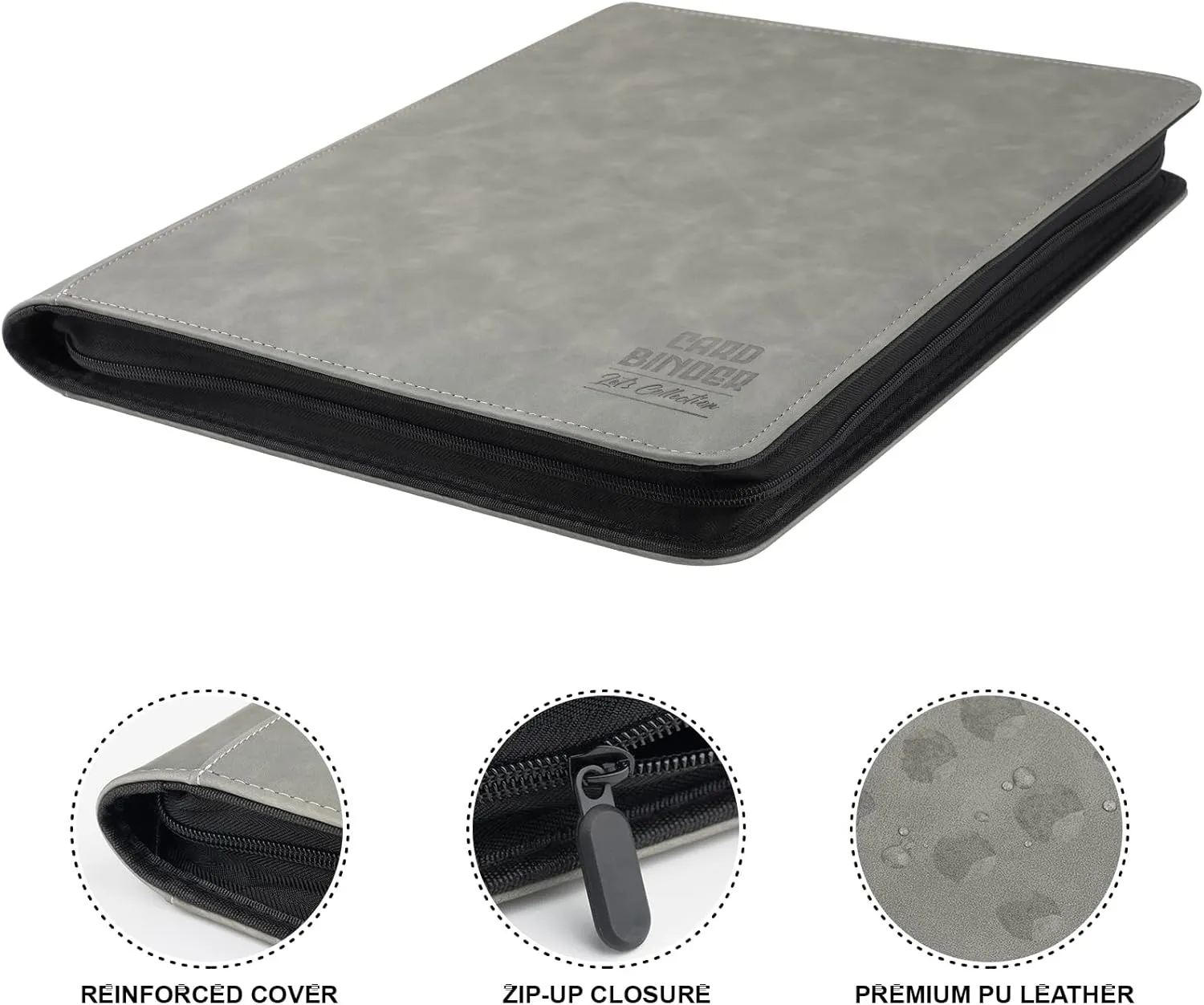 Toploader Binder with 9-Pocket Pages, Holds 288 "34" Rigid Toploader Hard Cases, Card Holder for Collectible Cards or Sports Cards, Durable Sleeves for Storage & Display (Gray)