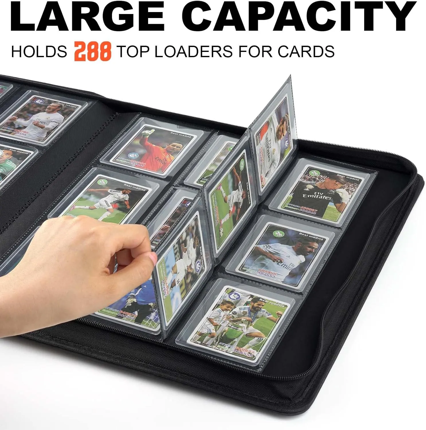 Toploader Binder with 9-Pocket Pages, Holds 288 "34" Rigid Toploader Hard Cases, Card Holder for Collectible Cards or Sports Cards, Durable Sleeves for Storage & Display (Gray)