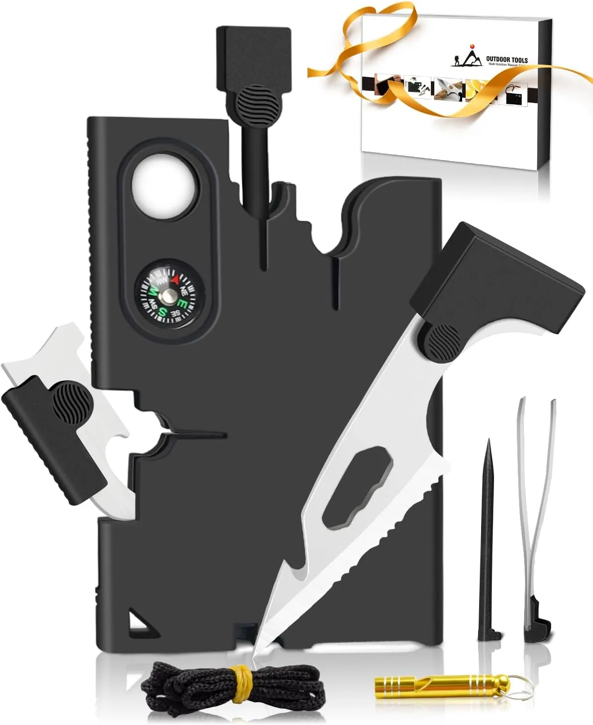 Upgraded Credit Card Tool Multitool - Mens Grandpa Gifts for Dad Who Wants Nothing, Papa Gifts for Him Credit Card Knife Foldable Cool Gadgets for Men Wallet Tools With Blade Compass Screwdrivers