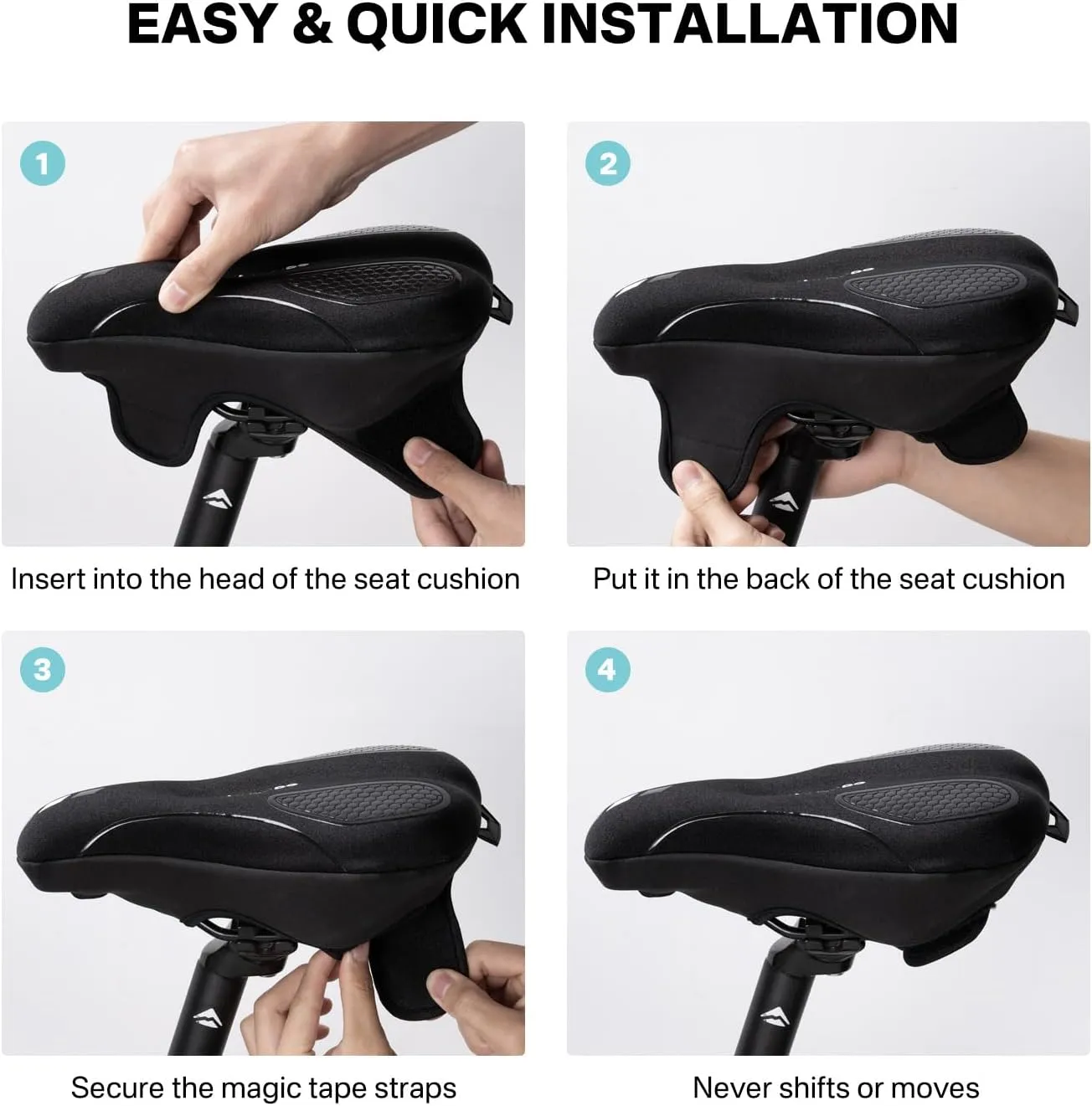 YOUNGDO Bike Seat Cushion with Waterproof Cover, Gel Bicycle Seats Pad for Narrow Saddle, Shock Absorbing, Fit for Peloton, BMX, MTB & Road