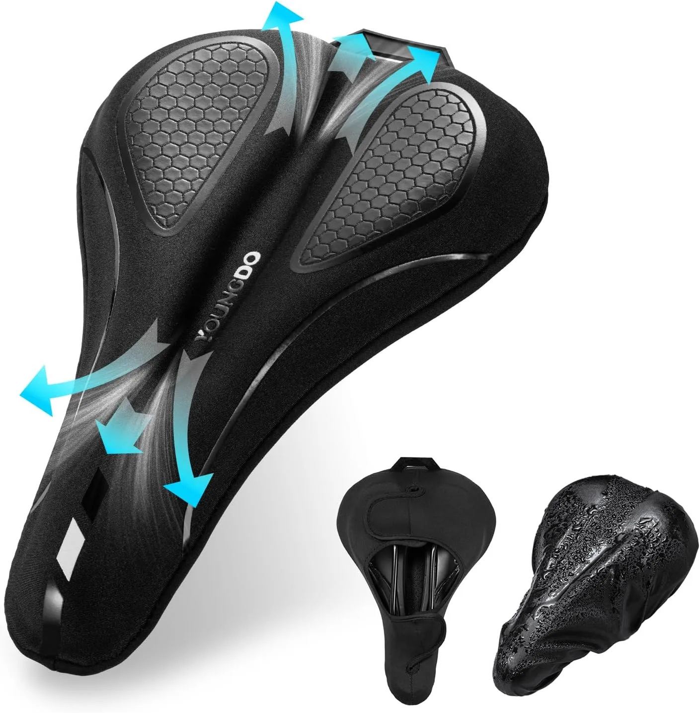 YOUNGDO Bike Seat Cushion with Waterproof Cover, Gel Bicycle Seats Pad for Narrow Saddle, Shock Absorbing, Fit for Peloton, BMX, MTB & Road